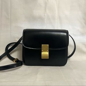 Classic Box Crossbody Bag Black Leather Gold Hardware Celine Style